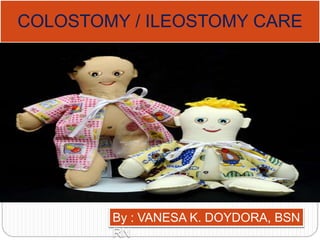 COLOSTOMY / ILEOSTOMY CARE
By : VANESA K. DOYDORA, BSN
RN
 