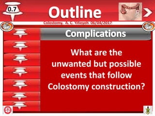 What are the
unwanted but possible
events that follow
Colostomy construction?
0.7
 