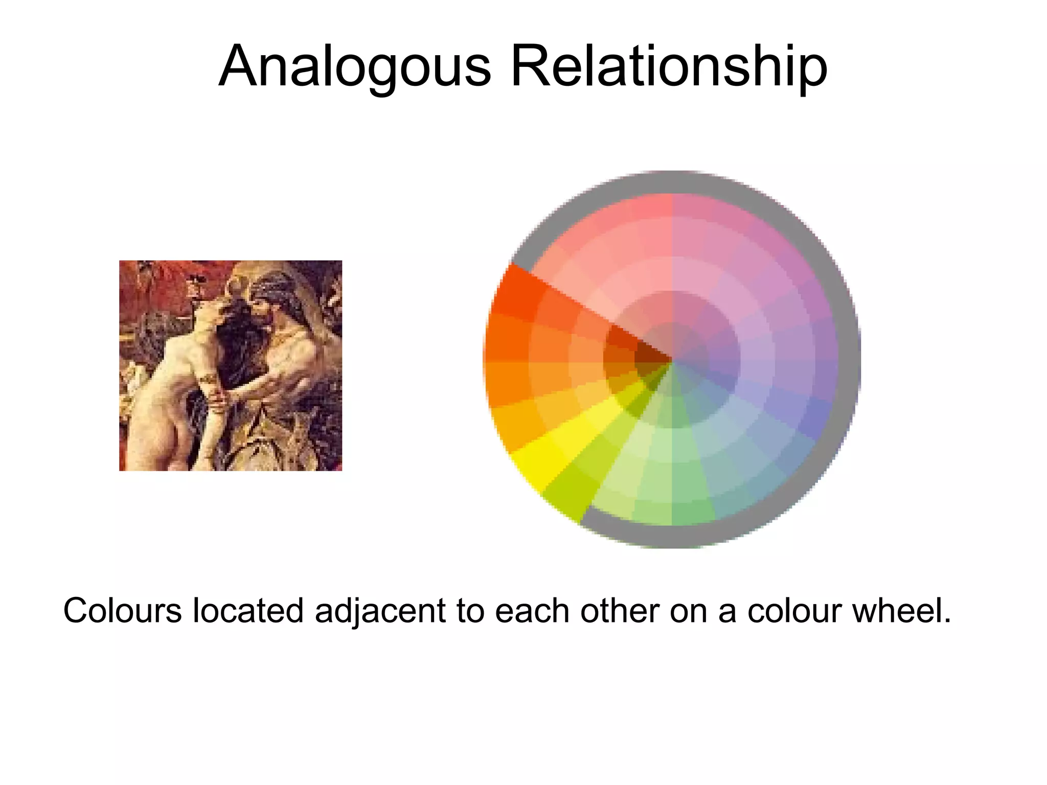 Analogous Relationship Colours located adjacent to each other on a colour wheel. 