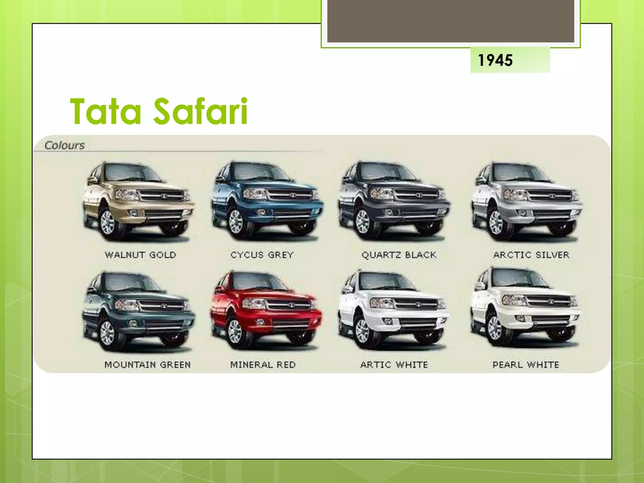 Tata Safari
1945
 