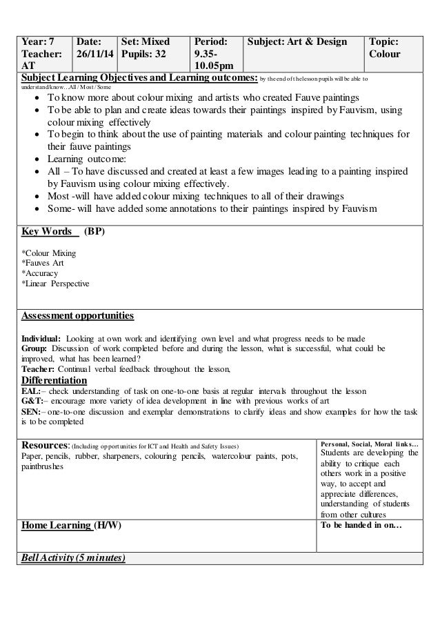 colour mixing lesson plan secondary education lesson plan on colors