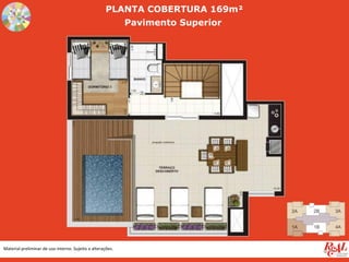 Material preliminar de uso interno. Sujeito a alterações.
PLANTA COBERTURA 169m²
Pavimento Superior
 