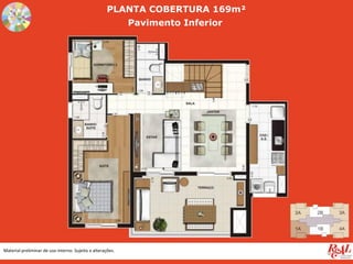 Material preliminar de uso interno. Sujeito a alterações.
PLANTA COBERTURA 169m²
Pavimento Inferior
 