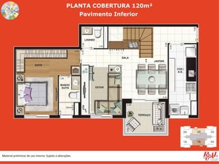 PLANTA COBERTURA 120m²
                                                            Pavimento Inferior




Material preliminar de uso interno. Sujeito a alterações.
 