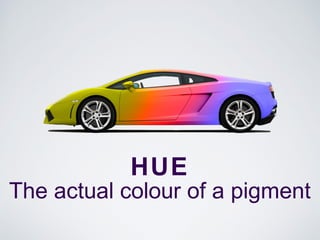 HUE
The actual colour of a pigment
 
