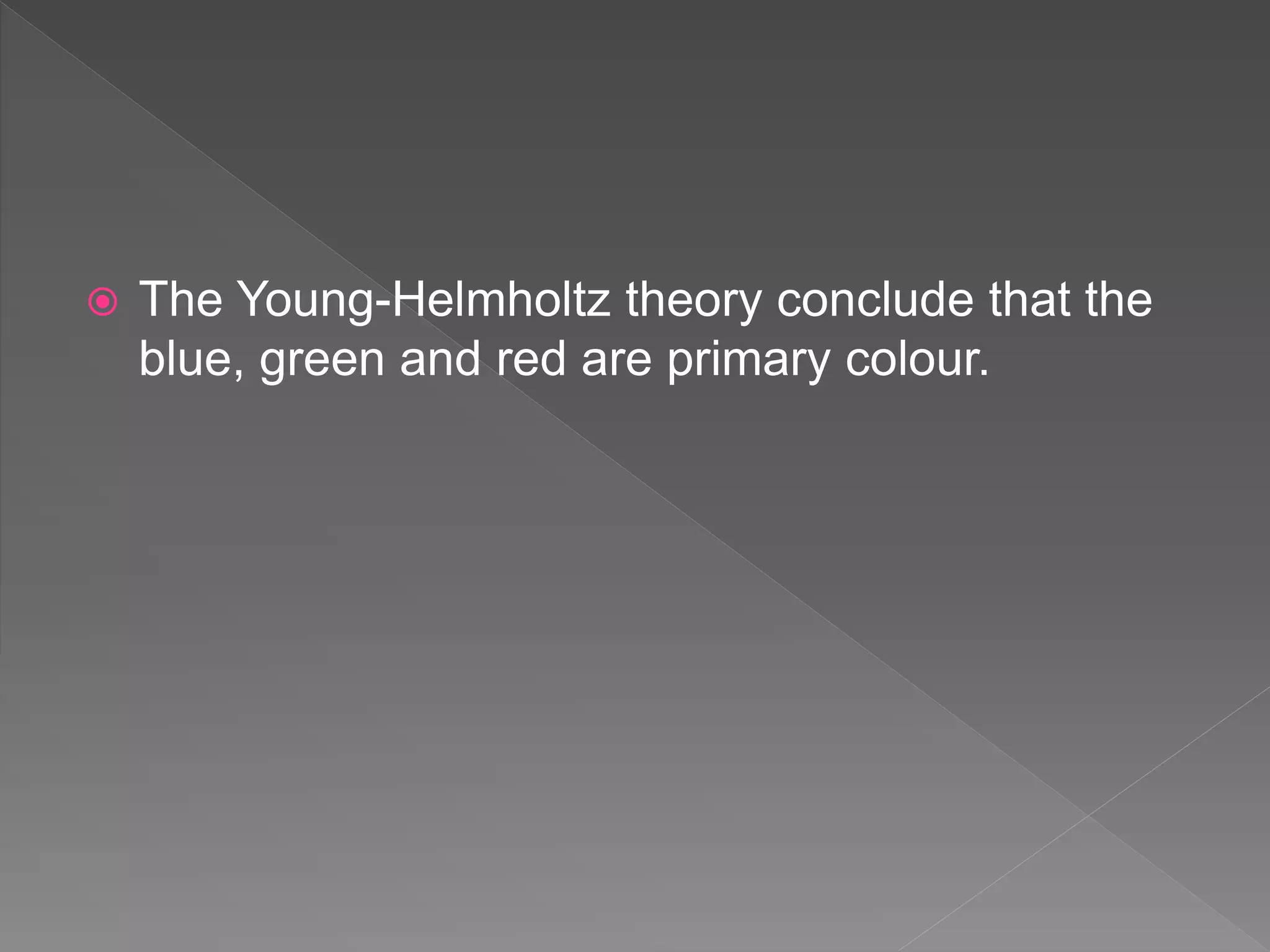  The Young-Helmholtz theory conclude that the
blue, green and red are primary colour.
 