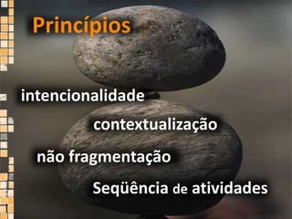 Princípios intencionalidadecontextualizaçãonão fragmentaçãoSeqüência de atividades