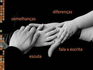 diferençassemelhançasfala x escritaescuta