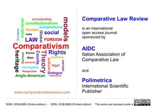 Comparative Law Review
                                                            is an international
                                                            open access journal
                                                            sponsored by


                                                            AIDC
                                                            Italian Association of
                                                            Comparative Law

                                                            and

                                                            Polimetrica
                                                            International Scientific
      www.comparativelawreview.com                          Publisher

ISSN: 2038-8993 (Online edition) - ISSN: 2038-8985 (Printed edition)   The works are licensed under a
 