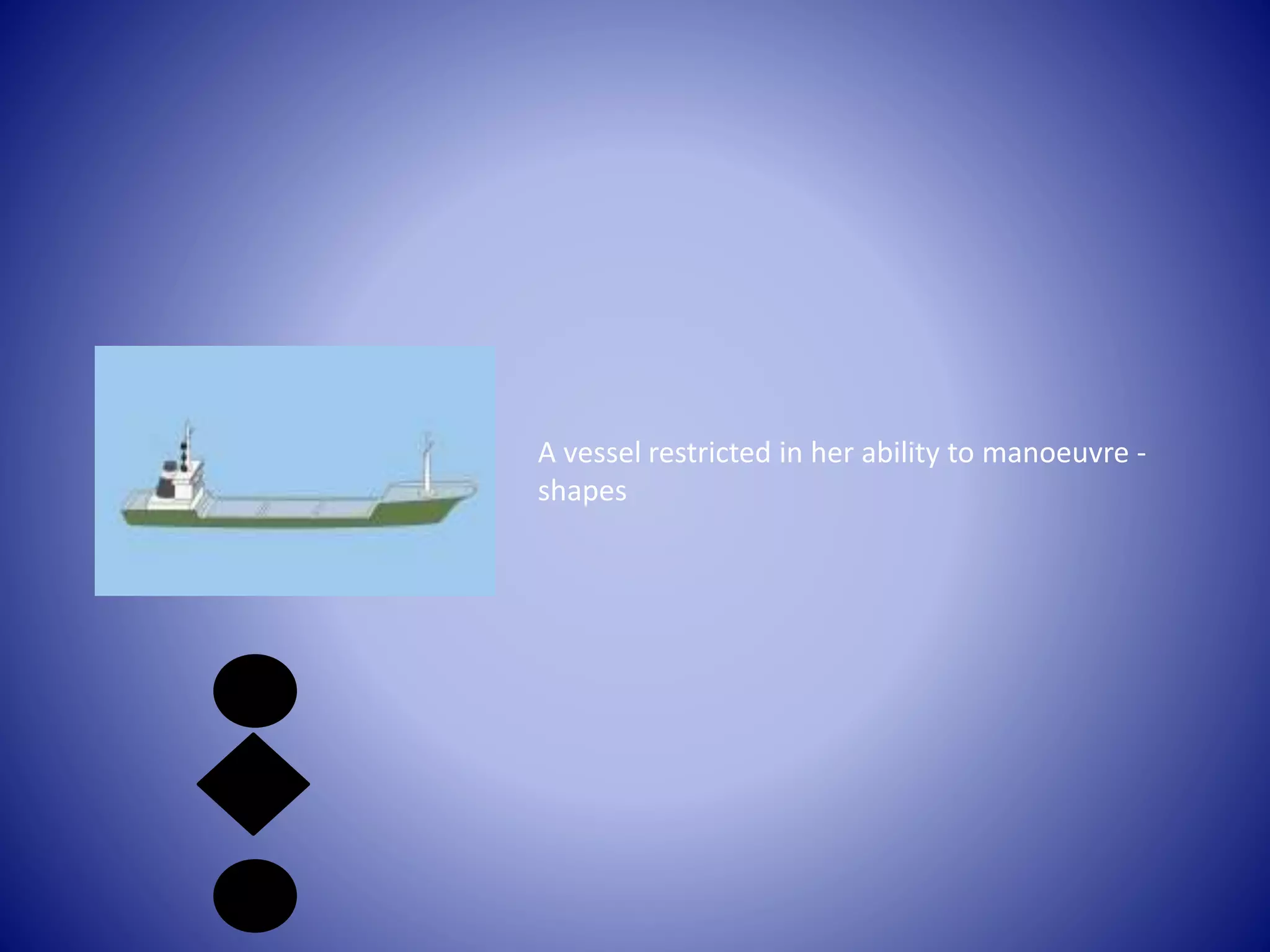 A vessel restricted in her ability to manoeuvre -
shapes
 