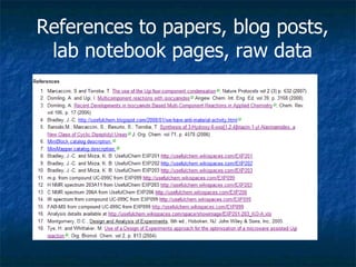 References to papers, blog posts, lab notebook pages, raw data 