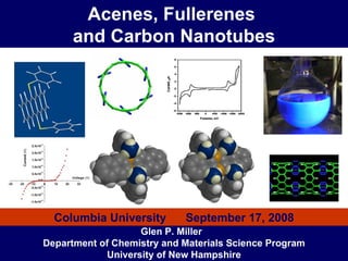 Acenes, Fullerenes  and Carbon Nanotubes Glen P. Miller  Department of Chemistry and Materials Science Program University of New Hampshire Columbia University  September 17, 2008 