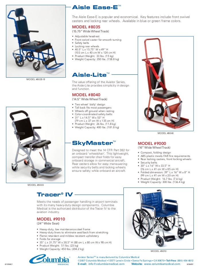 Columbia Airplane Aisle Wheelchairs