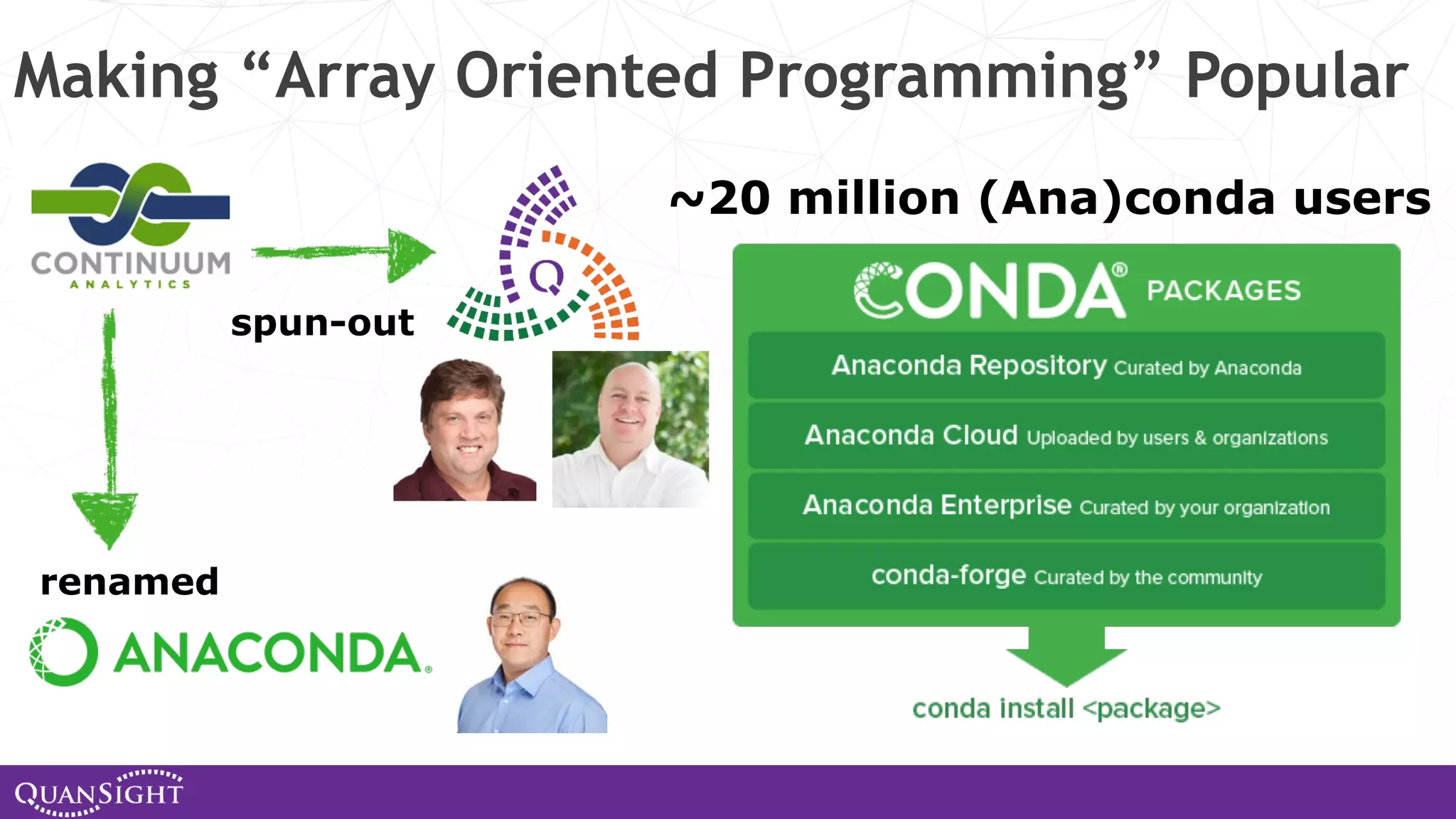 Making “Array Oriented Programming” Popular renamed ~20 million (Ana)conda users spun-out 