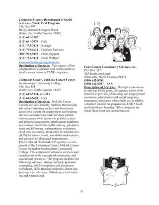 Work First Program Nc Columbus County Community Resource Guide | PDF