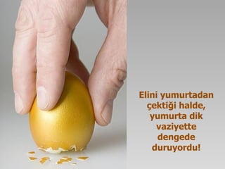 Elini yumurtadan çektiği halde, yumurta dik vaziyette dengede duruyordu! 