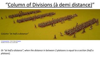 “Column of Divisions (à demi distance)”Column “at half a distance”   (c) Emmanuel Roy - Créé à l'aide de Populus.Modifié en dernier lieu le 26.06.2007Or “at half a distance”, when the distance in between 2 platoons is equal to a section (half a platoon);  