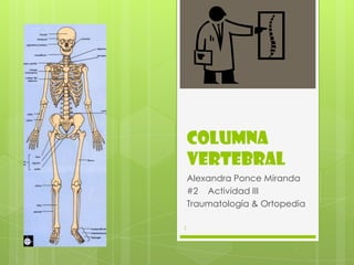 Columna
    Vertebral
    Alexandra Ponce Miranda
    #2 Actividad III
    Traumatología & Ortopedia

1
 