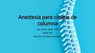 Anestesia para cirugía de
columna
Dra. Kitzya Valdez R3A
UMAE #25
Modulo: neuroanestesiología
 