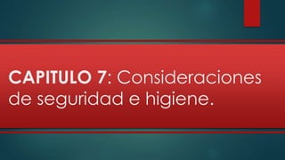 CAPITULO 7: Consideraciones 
de seguridad e higiene. 
 