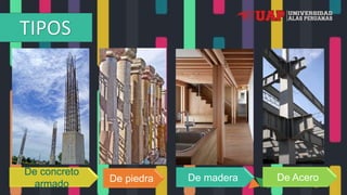 De concreto
armado
De piedra De madera De Acero
 