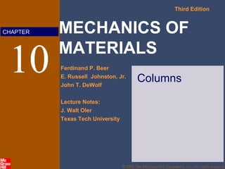 MECHANICS OF
MATERIALS
Third Edition
Ferdinand P. Beer
E. Russell Johnston, Jr.
John T. DeWolf
Lecture Notes:
J. Walt Oler
Texas Tech University
CHAPTER
© 2002 The McGraw-Hill Companies, Inc. All rights reserved.
10 Columns
 