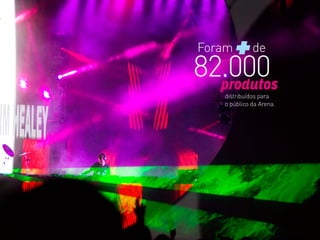 Foram
+de
82.000produtos
distribuídos para
o público da Arena.
 