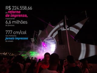 R$ 224.558,66
de retorno
de imprensa,
impactando
6,6 milhõesde pessoas.
777 cm/colnos melhores
jornais impressos
do estado.
 