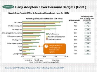 Early Adopters Favor Personal Gadgets (Cont.) September 2007  “The State Of Consumers And Technology: Benchmark 2007”   