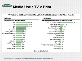 Media Use : TV v Print September 2007  “The State Of Consumers And Technology: Benchmark 2007”   