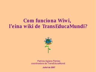 Juliol de 2007 Patrícia Agüera Pàmies coordinadora de TransEducaMundi Com funciona Wiwi,  l'eina wiki de TransEducaMundi? 