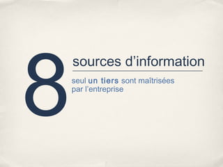 8
    sources d’information
    seul un tiers sont maîtrisées
    par l’entreprise
 