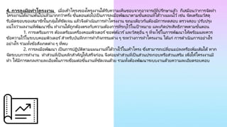 4. การลงมือทาโครงงาน เมื่อเค้ำโครงของโครงงำนได้รับควำมเห็นชอบจำกอำจำรย์ที่ปรึกษำแล้ว ก็เสมือนว่ำกำรจัดทำ
โครงงำนได้ผ่ำนพ้นไปแล้วมำกกว่ำครึ่ง ขั้นตอนต่อไปเป็นกำรลงมือพัฒนำตำมขั้นตอนที่ได้วำงแผนไว้เช่น จัดเตรียมวัสดุ
รับผิดชอบของสมำชิกในกลุ่มให้ชัดเจน แล้วจึงดำเนินกำรทำโครงงำน ขณะเดียวกันต้องมีกำรทดสอบ ตรวจสอบ ปรับปรุง
แน่ใจว่ำผลงำนที่พัฒนำขึ้น ทำงำนได้ถูกต้องตรงกับควำมต้องกำรที่ระบุไว้ในเป้ำหมำย และเกิดประสิทธิภำพตำมขั้นตอน
1. กำรเตรียมกำร ต้องเตรียมเครื่องคอมพิวเตอร ์ซอฟต์แวร ์และวัสดุอื่น ๆ ที่จะใช ้ในกำรพัฒนำให้พร ้อมและควร
ข้อควำมไว้ในระบบคอมพิวเตอร ์สำหรับบันทึกกำรทำกิจกรรมต่ำง ๆ ระหว่ำงกำรทำโครงงำน ได้แก่ กำรดำเนินกำรอย่ำงไร
อย่ำงไร รวมทั้งข้อสังเกตต่ำง ๆ ที่พบ
2. กำรลงมือพัฒนำ เป็นกำรปฏิบัติตำมแผนงำนที่ได้วำงไว้ในเค้ำโครง ซึ่งสำมำรถเปลี่ยนแปลงหรือเพิ่มเติมได้ หำก
จัดระบบกำรทำงำน ทำส่วนที่เป็นหลักสำคัญให้เสร็จก่อน จึงค่อยทำส่วนที่เป็นส่วนประกอบหรือส่วนเสริม เพื่อให้โครงงำนมี
ทำ ให้มีกำรตกลงรำยละเอียดในกำรเชื่อมต่อชิ้นงำนที่ชัดเจนด้วย รวมทั้งต้องพัฒนำระบบงำนด้วยควำมละเอียดรอบคอบ
 