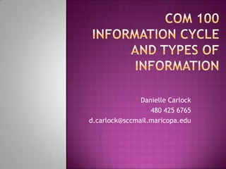COM 100Information Cycle and Types of Information Danielle Carlock 480 425 6765 d.carlock@sccmail.maricopa.edu 