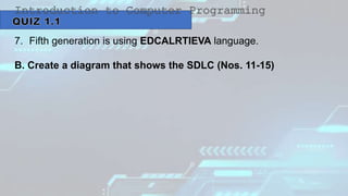 7. Fifth generation is using EDCALRTIEVA language.
B. Create a diagram that shows the SDLC (Nos. 11-15)
 