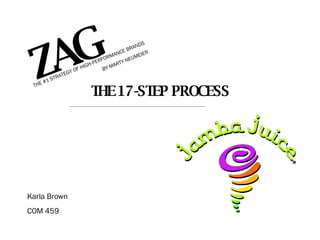 ZAG THE 17-STEP PROCESS THE #1 STRATEGY OF HIGH-PERFORMANCE BRANDS BY MARTY NEUMEIER Karla Brown  COM 459 