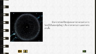 นักดำรำศำสตร์จัดกลุ่มของดำวหำงตำมคำบกำร
โคจรไว้เป็นสองกลุ่มใหญ่ ๆ คือ ดำวหำงคำบยำว และดำวหำง
คำบสั้น
 