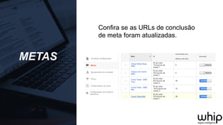 Confira se as URLs de conclusão
de meta foram atualizadas.
METAS
 