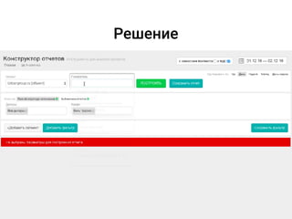 Решение
Скриншот настройки фильтров
(конструктор отчётов)
 