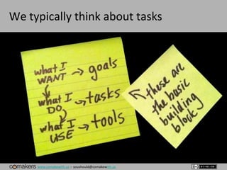 www.comakewith.us :: youshould@comakewith.us
We typically think about tasks
 