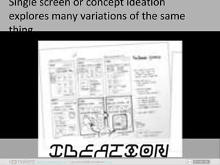 www.comakewith.us :: youshould@comakewith.us
Single screen or concept ideation
explores many variations of the same
thing
Ideation
 