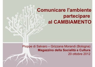 Pioppe di Salvaro – Grizzana Morandi (Bologna)
Magazzino della Socialità e Cultura
20 ottobre 2012
Comunicare l'ambiente
partecipare
al CAMBIAMENTO
 