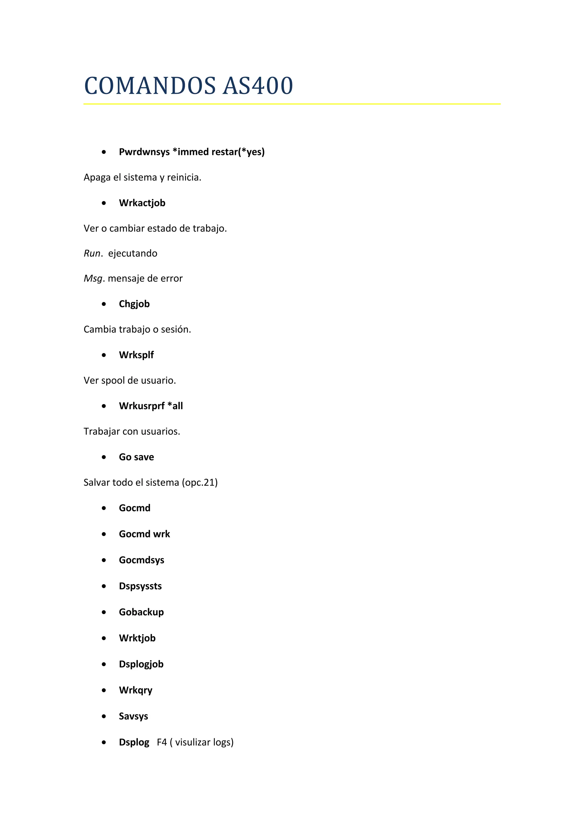 COMANDOS AS400 | DOC
