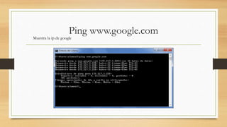 Ping www.google.com
Muestra la ip de google