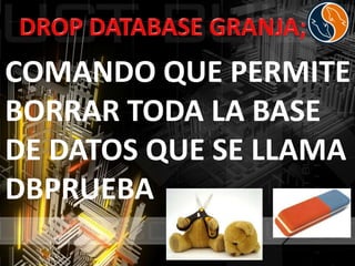 COMANDO QUE PERMITE
BORRAR TODA LA BASE
DE DATOS QUE SE LLAMA
DBPRUEBA
 