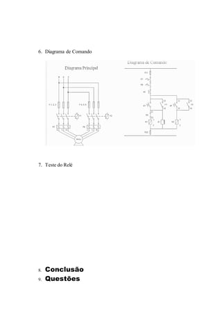 6. Diagrama de Comando
7. Teste do Relé
8. Conclusão
9. Questões
 