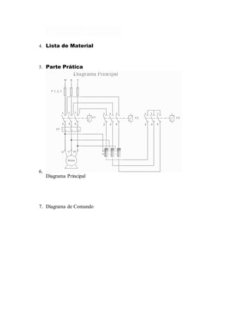 4. Lista de Material
5. Parte Prática
6.
Diagrama Principal
7. Diagrama de Comando
 