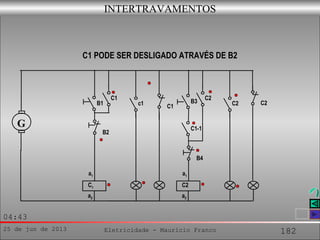 25 de jun de 2013 Eletricidade - Maurício Franco 182
04:43
C2
INTERTRAVAMENTOS
C1 PODE SER DESLIGADO ATRAVÉS DE B2
G
a2
a1
C1
c1 C1
C1
B1
B2
a2
a1
C2
C2
C2
B3
B4
C1-1
 