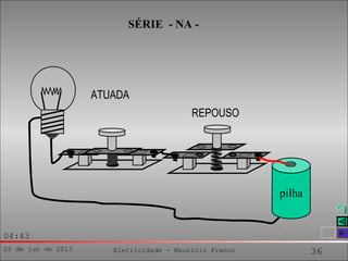 25 de jun de 2013 Eletricidade - Maurício Franco 36
04:43
pilha
REPOUSO
ATUADA
SÉRIE - NA -
 