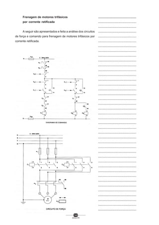 Frenagem de motores trifásicos
por corrente retificada
A seguir são apresentados e feita a análise dos circuitos
de força e comando para frenagem de motores trifásicos por
corrente retificada.

142
SENAI-PR

..................................................
........................................
........................................
........................................
.......................................
.......................................
.......................................
.......................................
.......................................
........................................
.......................................
......................................
.......................................
.......................................
........................................
........................................
.......................................
.......................................
......................................
.......................................
.......................................
........................................
........................................
.......................................
........................................
.......................................
......................................
........................................
......................................
.......................................
......................................
........................................
........................................
.......................................
.......................................
........................................
........................................
.........................................
.......................................
.......................................
........................................

 